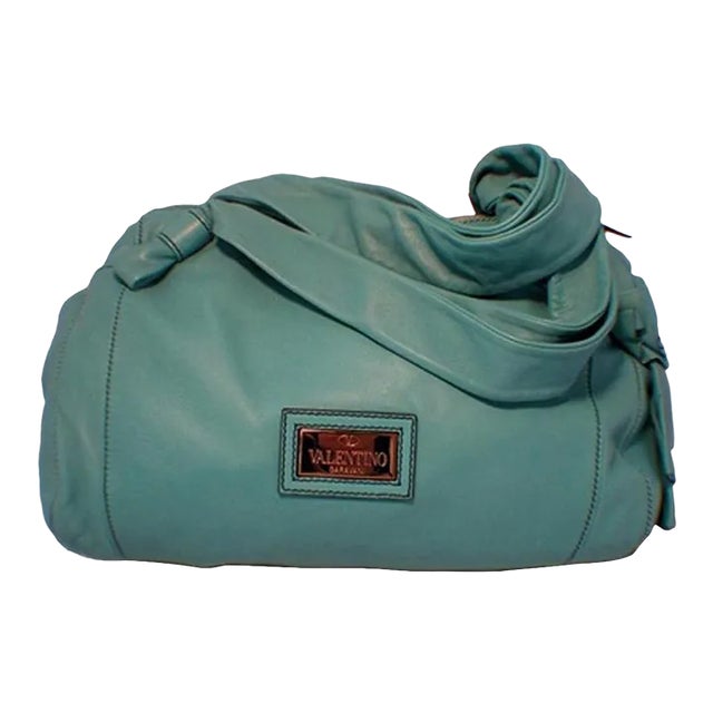 Valentino Teal Lambskin Shoulder Tote Handbag For Sale