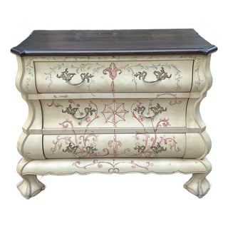 Vintage French Hand Painted Bombe Chest of Drawers For Sale