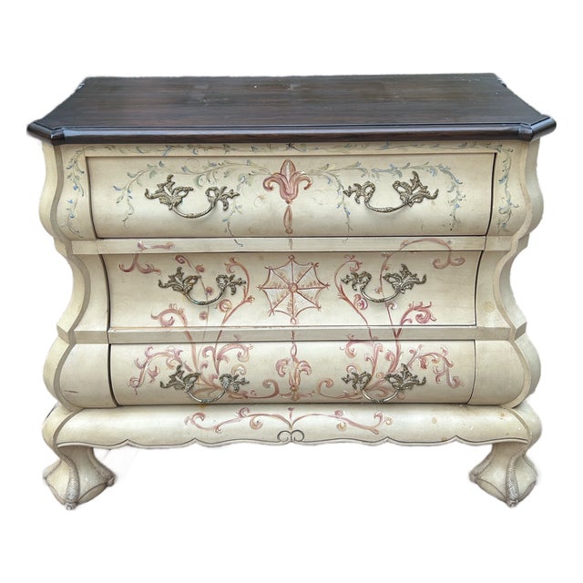 Vintage French Hand Painted Bombe Chest of Drawers For Sale