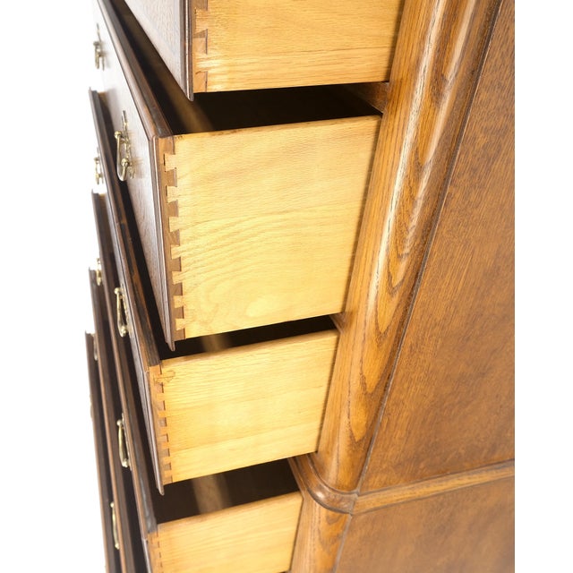 Light Wood Baker 8 Drawers 67" Tall Highboy Dresser Chest Solid Brass Pulls For Sale - Image 6 of 9