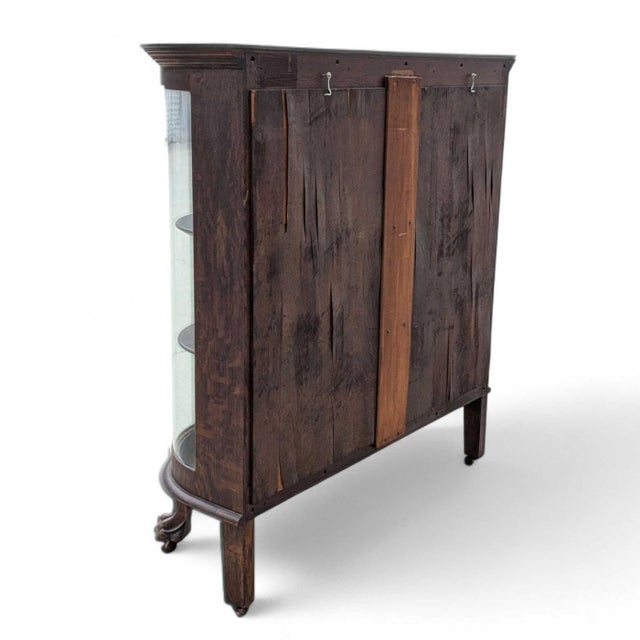 Wood Vintage Oak Bow-Front Curved-Glass China Cabinet With Claw Feet For Sale - Image 7 of 18