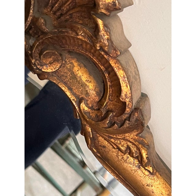 Wood Antique Rococo Giltwood Wall Mirror, 19th Century Hand-Carved Crest, 26” X 37” For Sale - Image 7 of 11