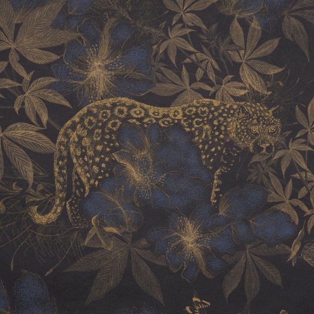 French SAMPLE - Schumacher X Katie Lydon Nocturnum Wallpaper In Indigo & Ochre For Sale - Image 3 of 5
