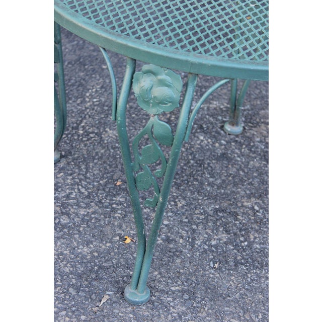 Wrought Iron Outdoor Round Mesh Top Patio Table With Floral Motif For Sale - Image 11 of 17