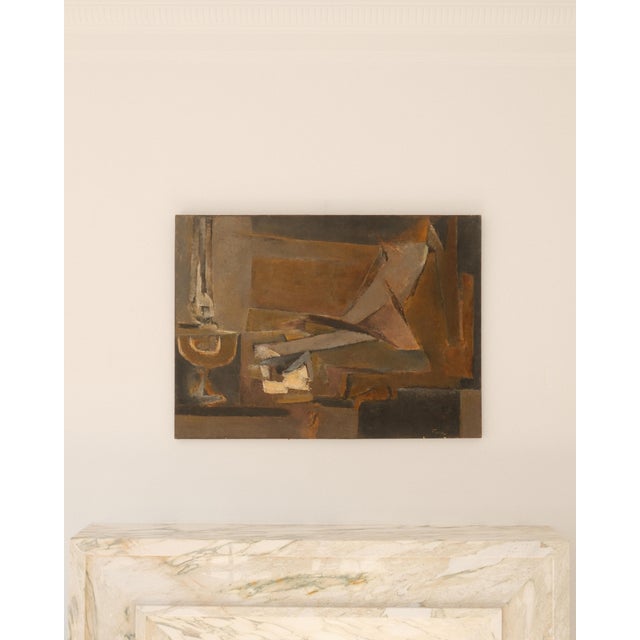 Brown Marcel Fiorini, Still Life with Oil Lamp, 1950s, Oil on Canvas For Sale - Image 8 of 8