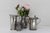 Antique English Pewter Tankards, 18th century. Set of 4. Highly decorative set of four English jugs or tankards with...