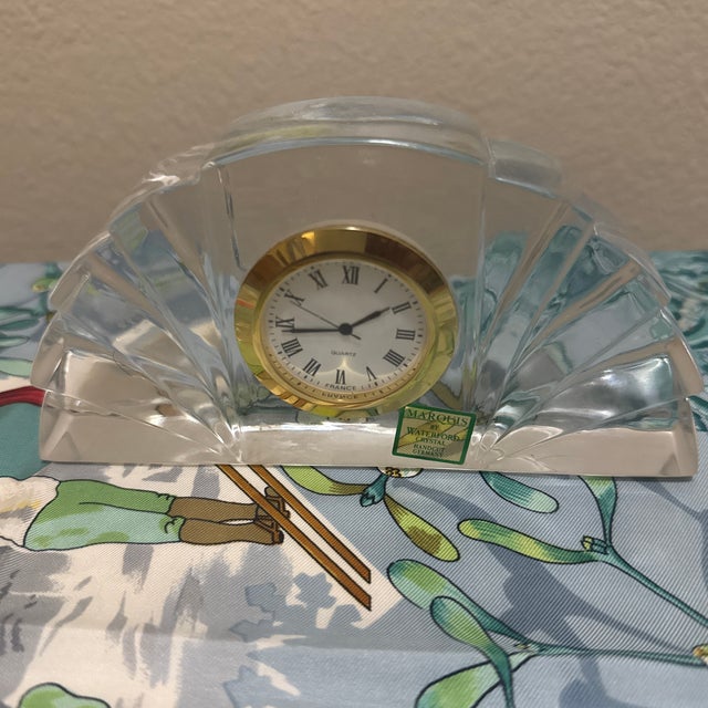Art Deco Vintage Marquis by Waterford Crystal Desk Mantel Clock - Art Deco Fan Design For Sale - Image 3 of 5