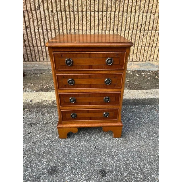 1940s Chippendale Style Inlaid Walnut Side Chest For Sale - Image 4 of 11
