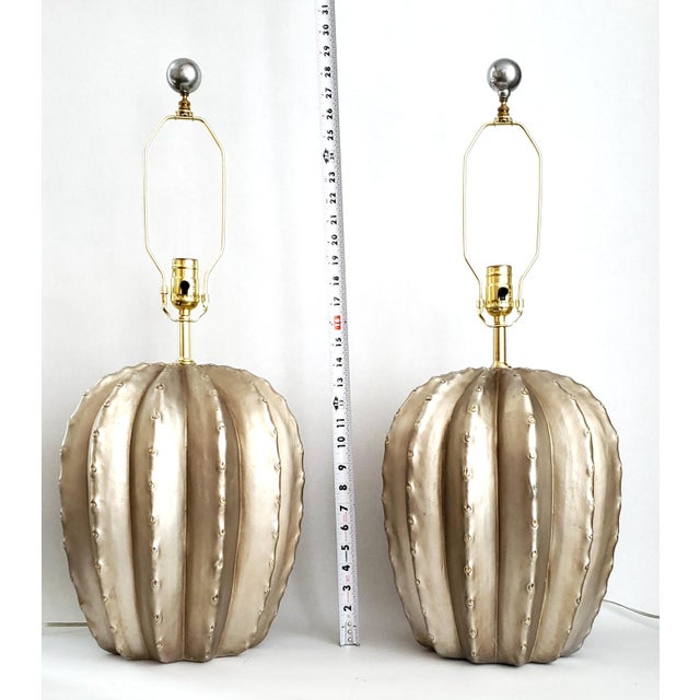 Maitland - Smith Late 20th Century Large Silver Painted Plaster Cactus Table Lamps - A Pair For Sale - Image 4 of 11
