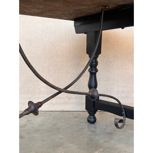 Late 19th Spanish Walnut Dining or Desk Fratino Table With Iron Stretcher For Sale - Image 10 of 10