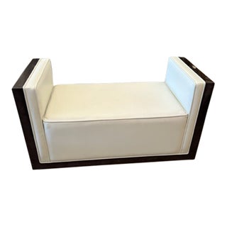 Leather and Parchment Lacquered Bench For Sale