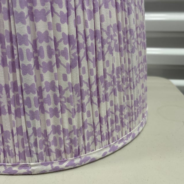 Lilac and White Ikat Silk Pleated Lamp Shade For Sale - Image 4 of 5