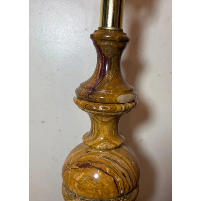Large Solid Heavy Brown Purple White Onyx Stone Electric Table Lamp Light For Sale - Image 10 of 11