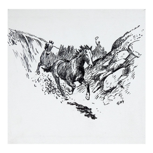 Mid 20th Century Eugene Shortridge Wild Horses Pen & Ink Western Drawing