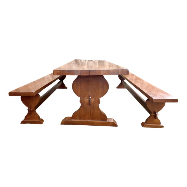 Monastery Table and Benches in Oak, 1920s For Sale