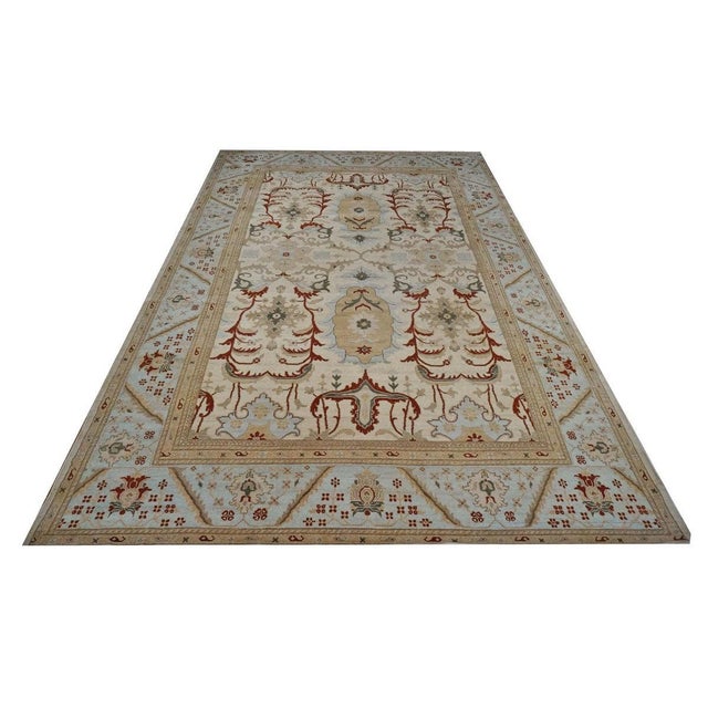 Islamic Afghan Sultanabad Wool 10 x 14 Blue, Ivory & Rust Handmade Area Rug #9902766 For Sale - Image 3 of 5