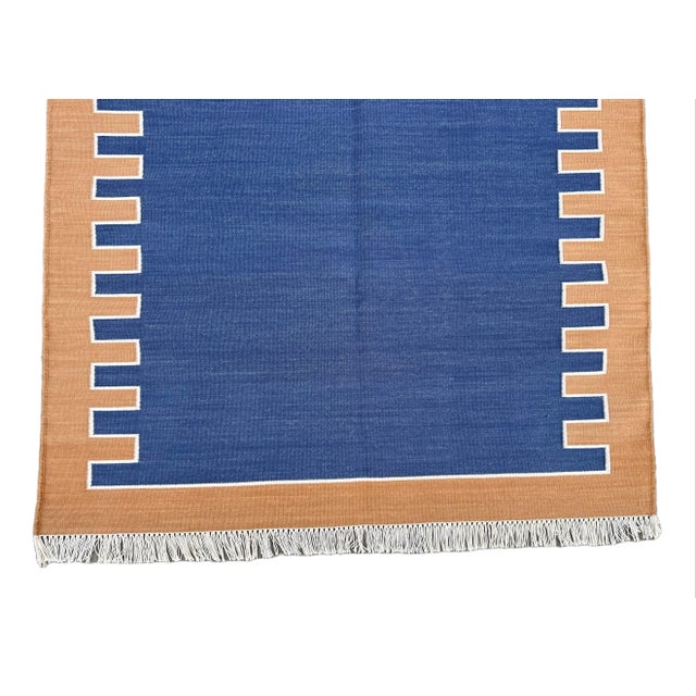 Not Yet Made - Made To Order Handmade Cotton Vegetable Dyed Blue, Cream and Tan Zig Zag Striped Rug-4'x6' For Sale - Image 10 of 11