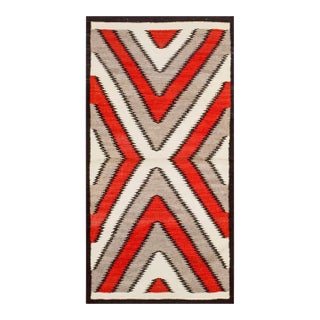 1930s Gray Red Geometric Antique Native American Navajo Rug 2'8" X 5' Flatwoven Wool Carpet For Sale