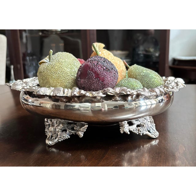 Wood Vintage Reed & Barton Silver Plated Sheridan Footed Centerpiece Fruit Bowl/Fruit Bowl-11.25”x3.25” For Sale - Image 7 of 12