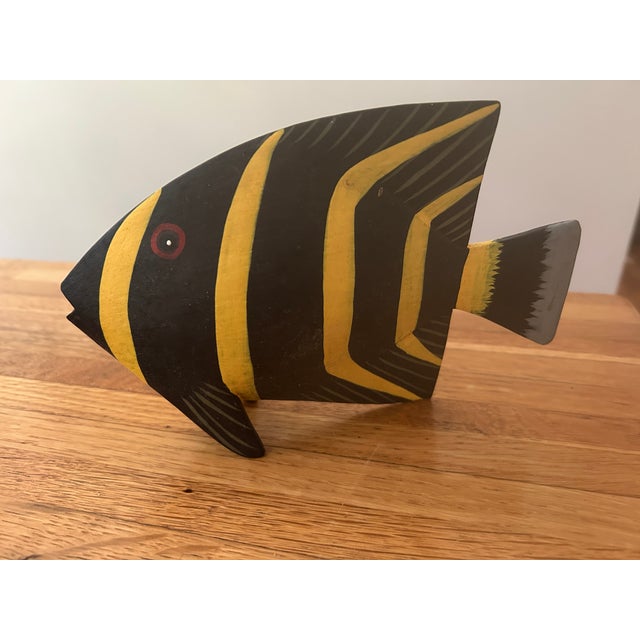 Sky Blue Set of Seven Hand-Carved & Hand-Painted Tropical Wooden Fish Art For Sale - Image 8 of 8