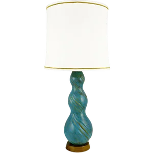 Aqua Blue Triple Gourd Form Pottery Table Lamp