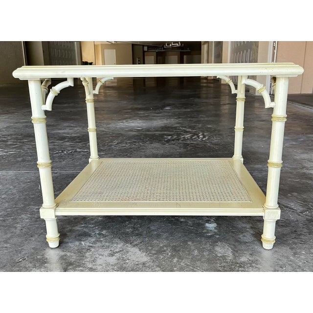 1970s Chinoiserie Faux Bamboo Fretwork and Cane Square Coffee Table For Sale - Image 13 of 13