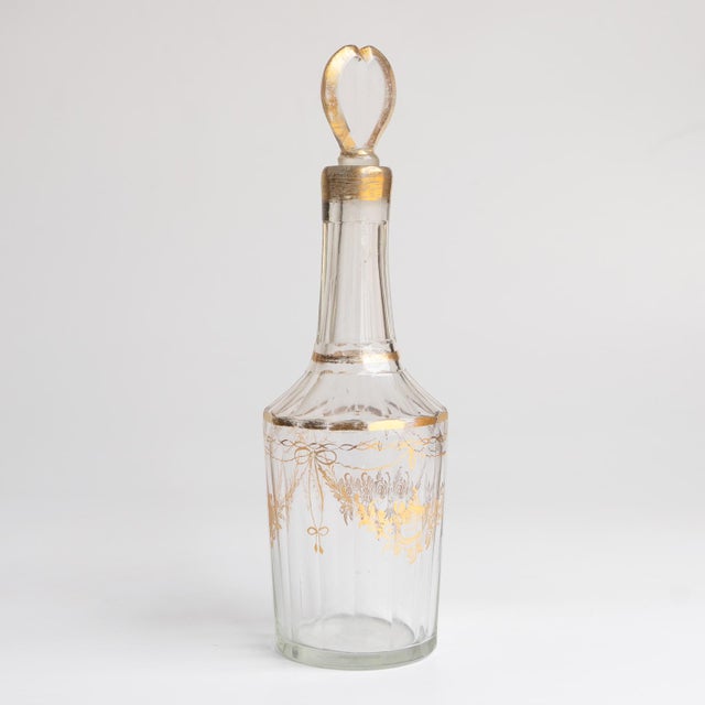 Antique French Louis XVI Gilded Crystal Decanter With Heart Stopper For Sale - Image 11 of 14