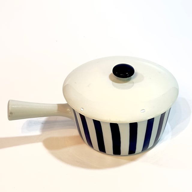 1960s Vintage Danish Blue & White Striped Pot With Lid by Axel Brüel for Lyngby Porcelain For Sale - Image 5 of 13