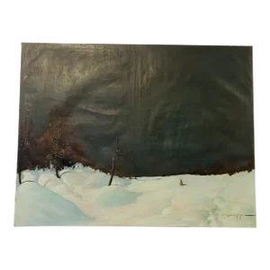 Antique Winter Landscape Painting Oil on Canvas Fine Art
