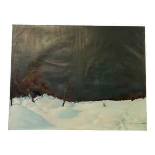 Dark Academia Antique Winter Landscape With Rabbit Painting Oil on Canvas Fine Art For Sale
