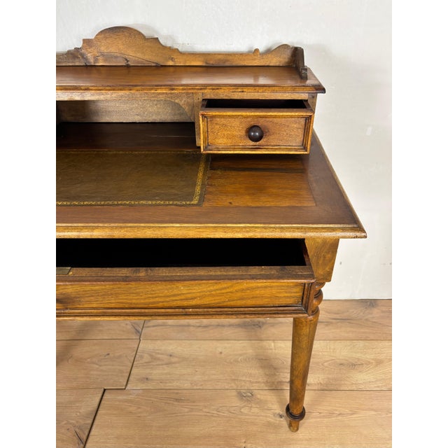English Oak Writing Desk with Raised Gallery and Drawers, 1930s For Sale - Image 15 of 15