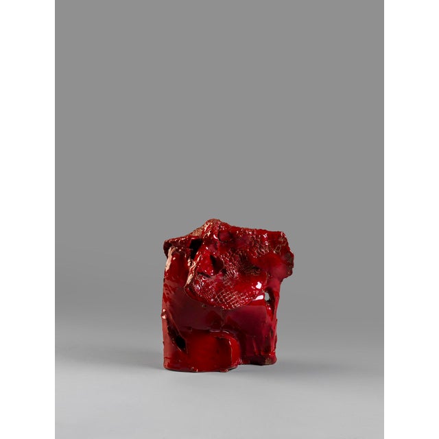 Abstract Sculpture in Red Glazed Ceramic and Gold Leaf by Giacinto Cerone, 1993 For Sale - Image 13 of 13