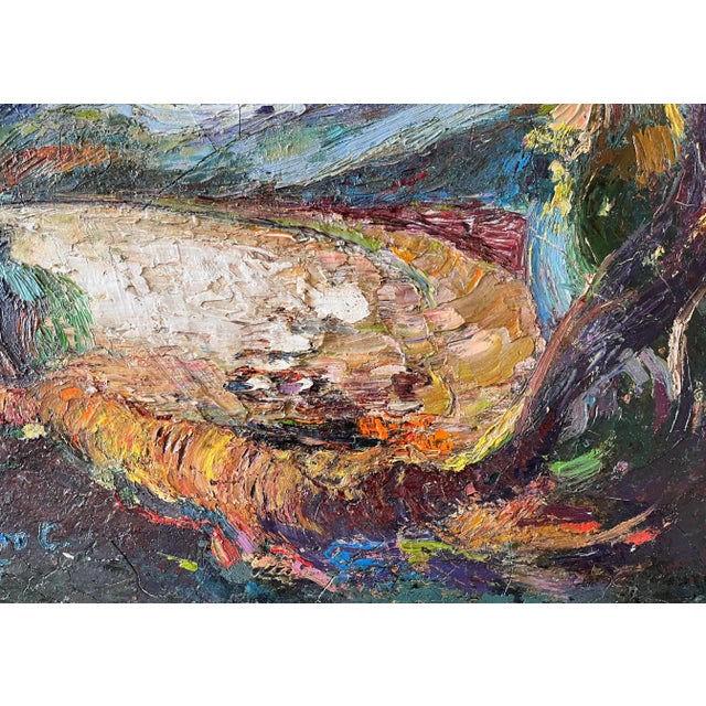 Wood Vintage Abstract Oil Painting by F. Sovero Cuyubama (20th C) For Sale - Image 7 of 12