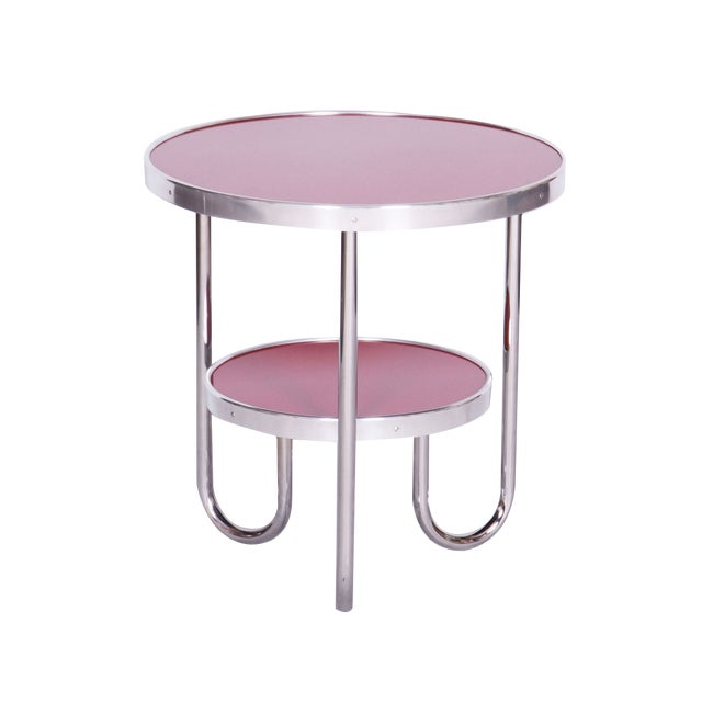 Small Czech Bauhaus Spruce and Chrome Side Table from Kovona, 1930s For Sale