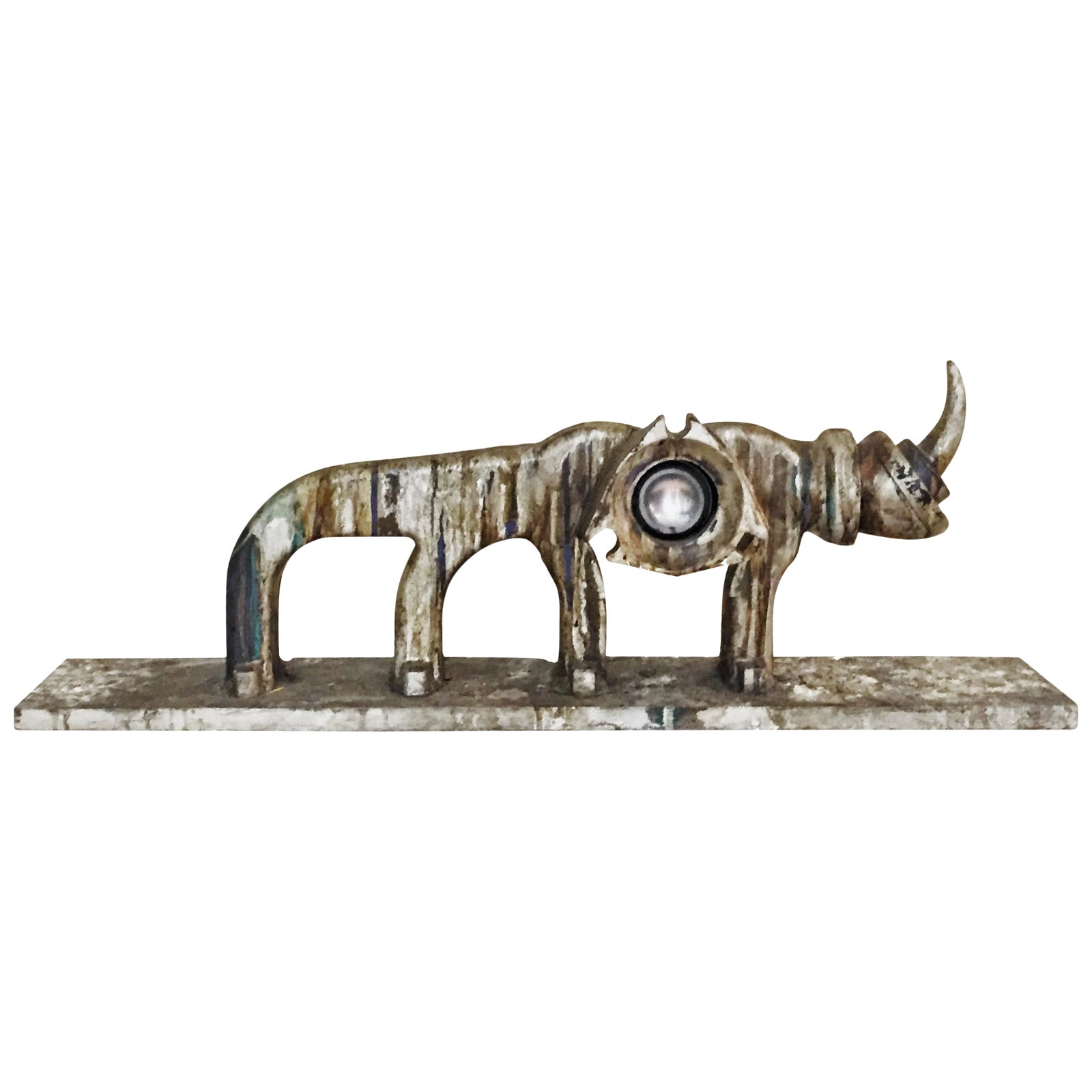 Magali, Rhinoceros, Modern Duralumin & Wood Sculpture, Circa 1990s ...