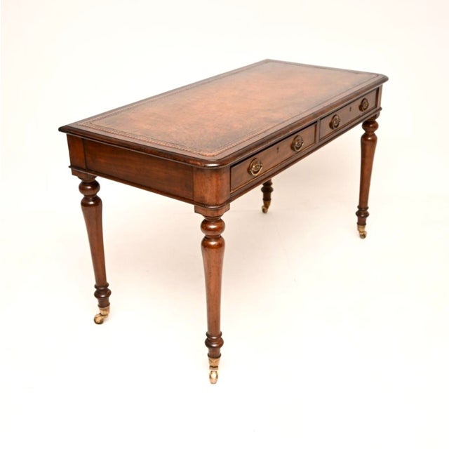 Antique Victorian Leather Top Writing Table, 1860 For Sale - Image 3 of 11