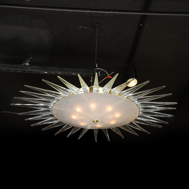 Metal Modernist Brass Fitted Hand-Blown Murano Glass Starburst Spike Form Chandelier For Sale - Image 7 of 17