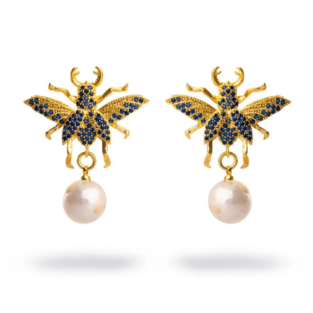 Gemstone Divine Connection Queen Bee Sapphire & Gold Chunky Earrings, A Pair For Sale - Image 7 of 7