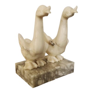 Art Deco Hand Carved Alabaster Goose Bird Bookends - a Pair For Sale