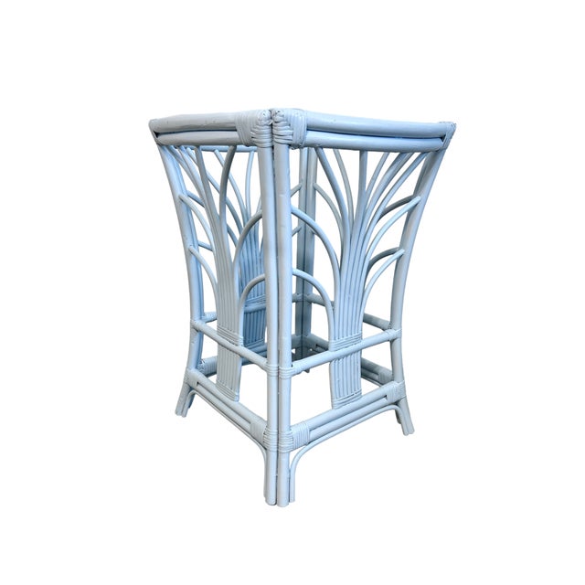 Round Rattan Glass Top Dining Table Soft Sky Blue | Chairish
