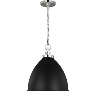Chapman & Myers by Visual Comfort Studio Wellfleet Medium Dome Pendant, Midnight Black & Polished Nickel For Sale