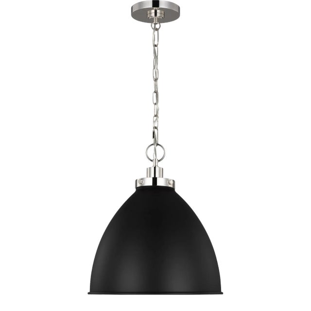 Chapman & Myers by Visual Comfort Studio Wellfleet Medium Dome Pendant, Midnight Black & Polished Nickel For Sale