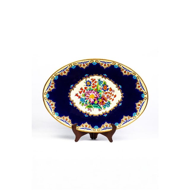 Large Renaissance Oblong Enamel Floral Platter by Maurice-Paul Chevallier for Longwy Manufactory, France, 1960s For Sale - Image 11 of 11