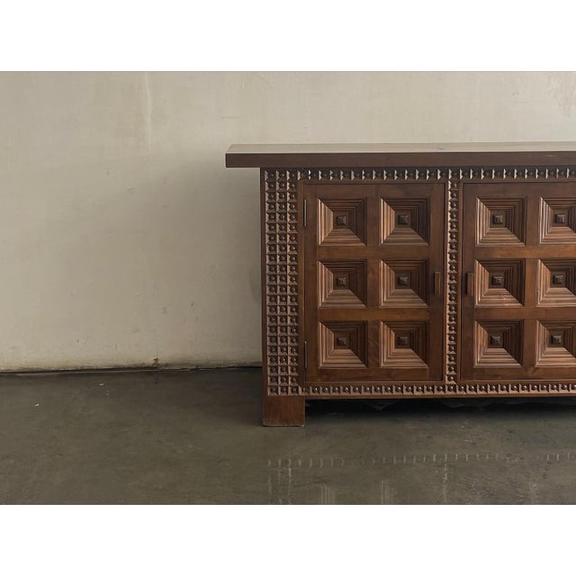 Spanish Solid Wood Brutalist Sideboard, 1960s For Sale - Image 12 of 13