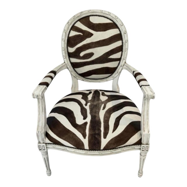 1990s Oly Studio Zebra-Print Cowhide Louis Armchair For Sale