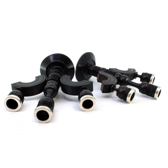Black Wood Candelabras with Silver Applications, Set of 2 For Sale - Image 4 of 8