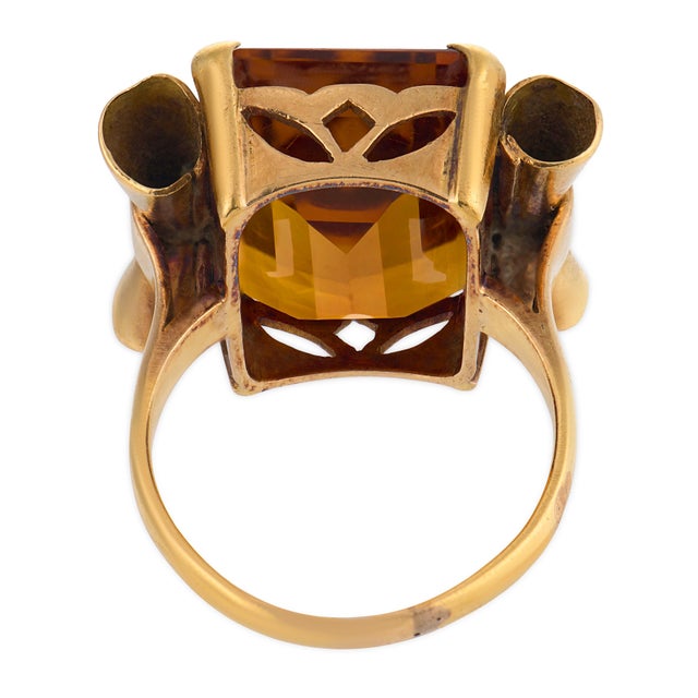 Mid 20th Century Retro 13.80 Carat Citrine Diamond 18k Yellow Gold Cocktail Ring, Size 8 For Sale In Los Angeles - Image 6 of 6