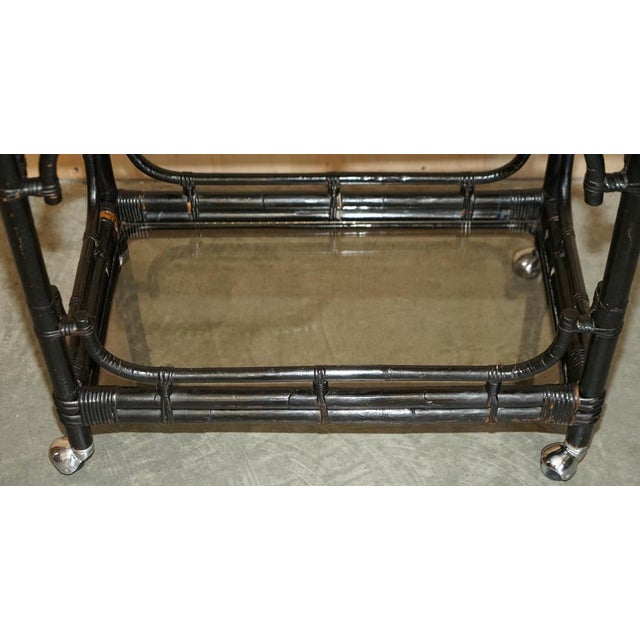 Mid-Century Chinese Modern Ebonised Serving Trolley with Bamboo Frame For Sale - Image 11 of 18