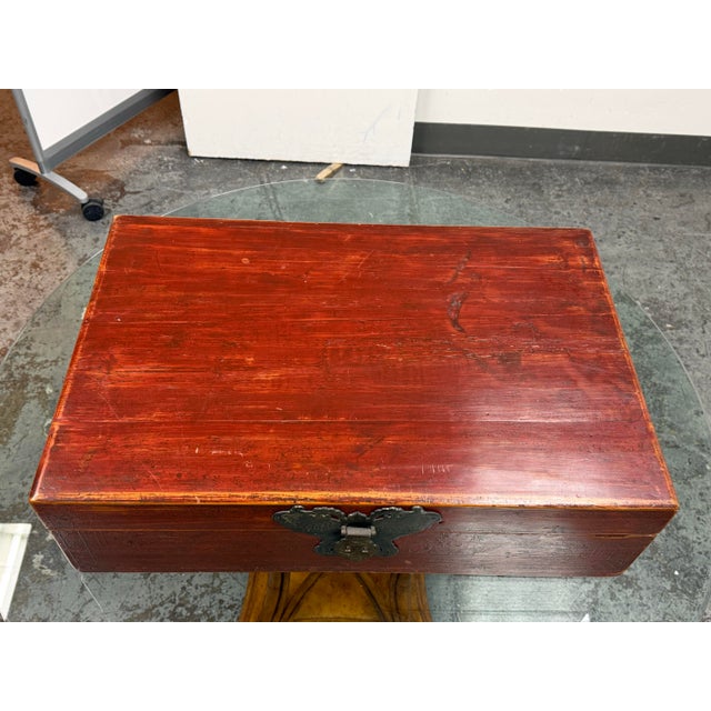 Red Chinoiserie Red Lacquered Wood Storage Chest, Vintage For Sale - Image 8 of 12