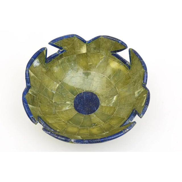 Sculptural Bowl in Lapis Lazuli and Green Stone With Cut Out Design, 1990's For Sale - Image 4 of 10